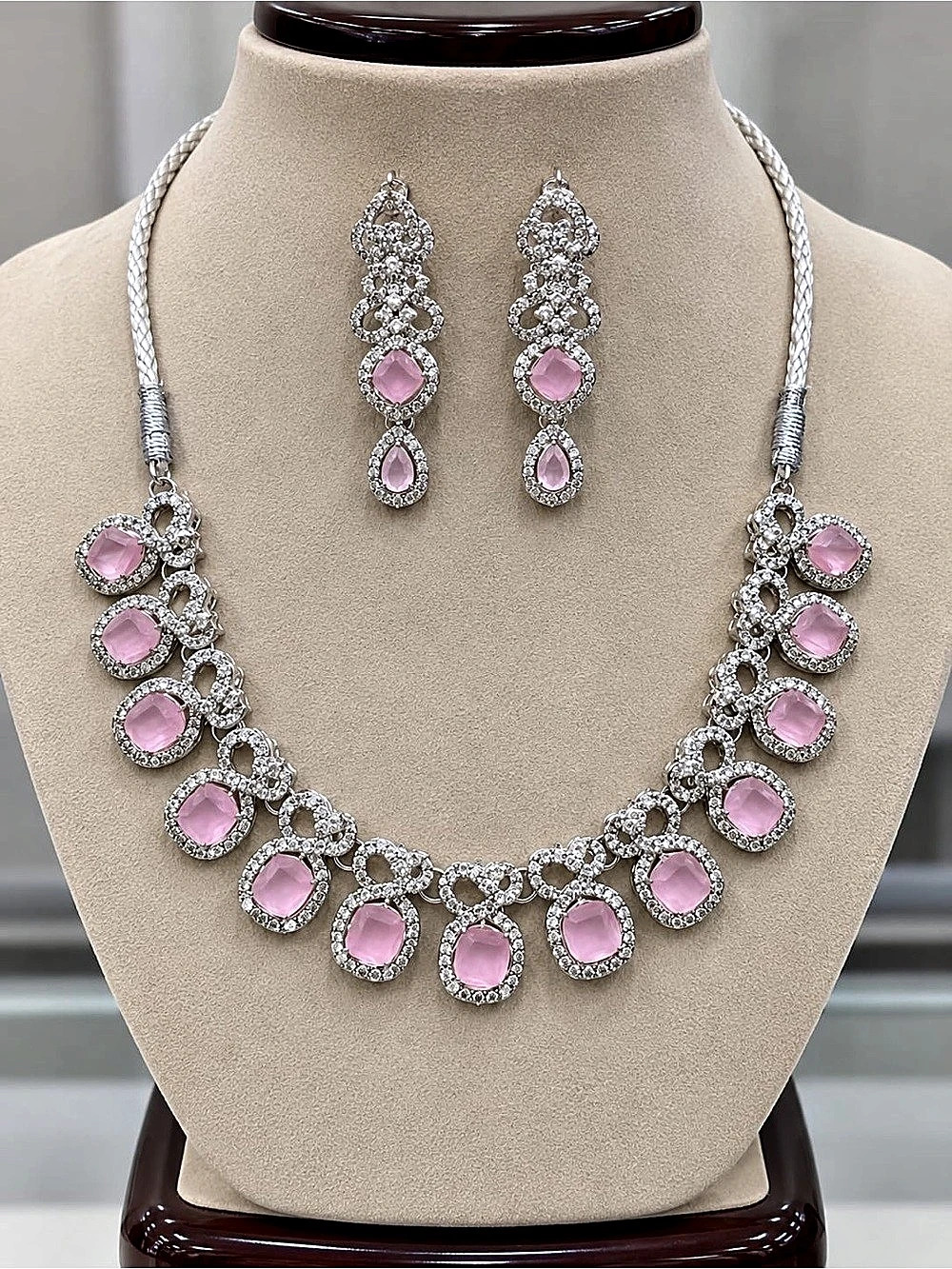 New Pink & Silver Necklace and Earrings